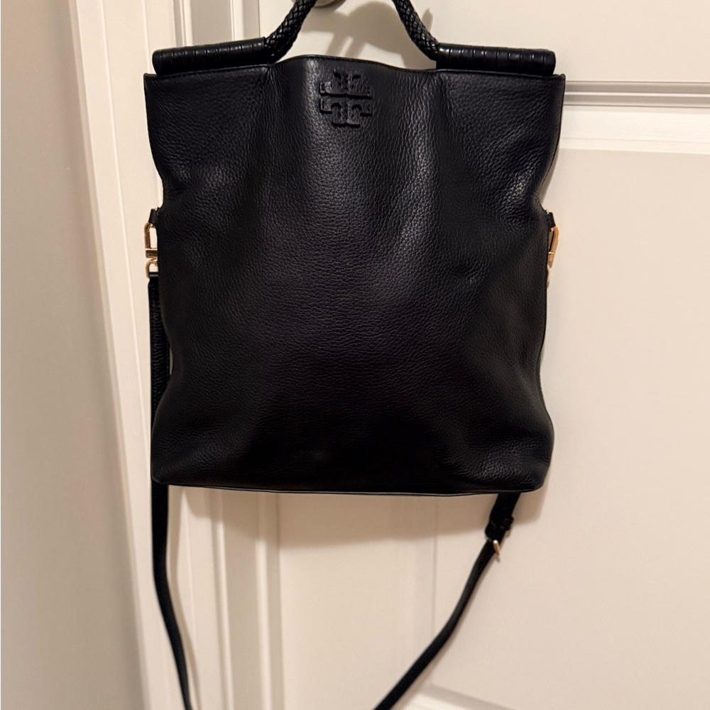 Tory Burch Black Leather Top-Handle Satchel with Tassel - Picture 2 of 3